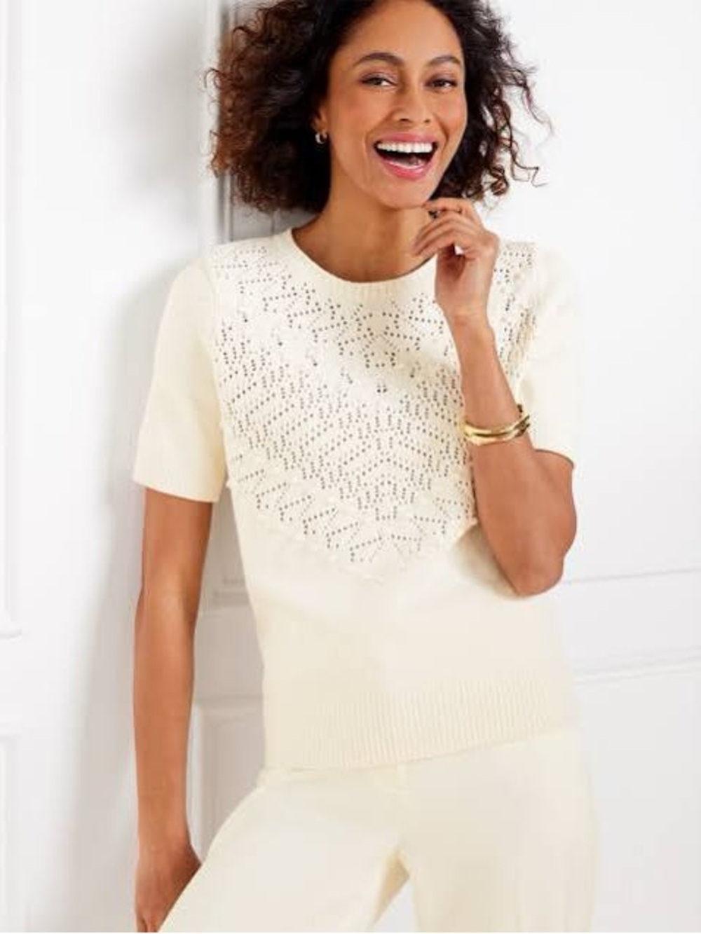 Talbots OPEN STITCH CREWNECK SWEATER,Large